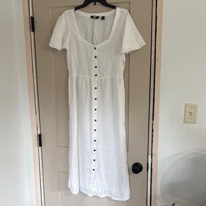 Lands' End White Maxi Dress with Button Detail